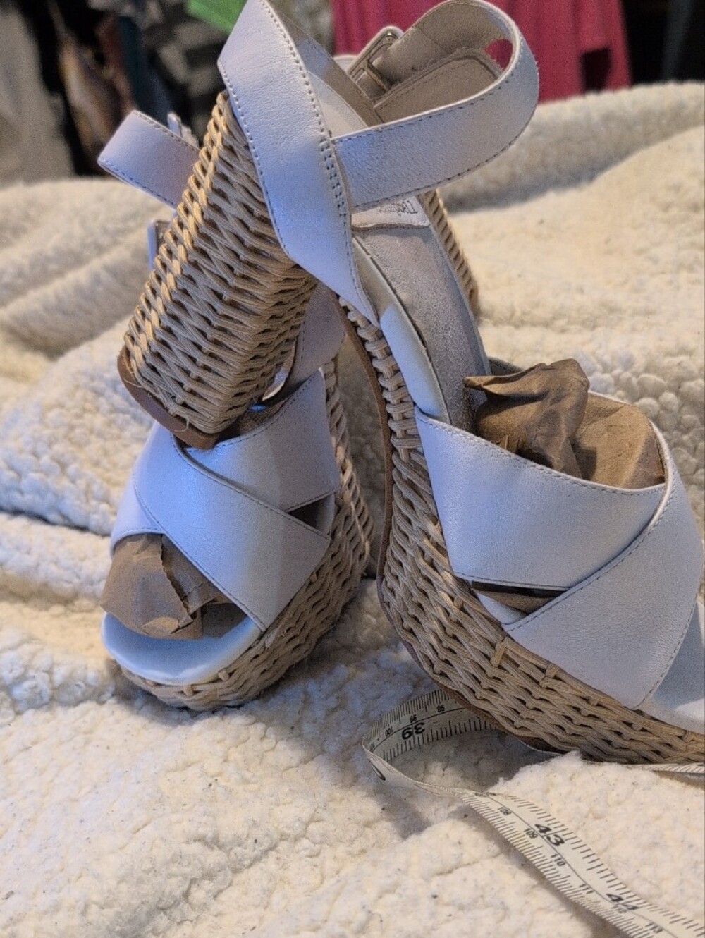 Jeffrey Campbell White Leather Wedge Sandals with Woven Platform - Picture 4 of 16